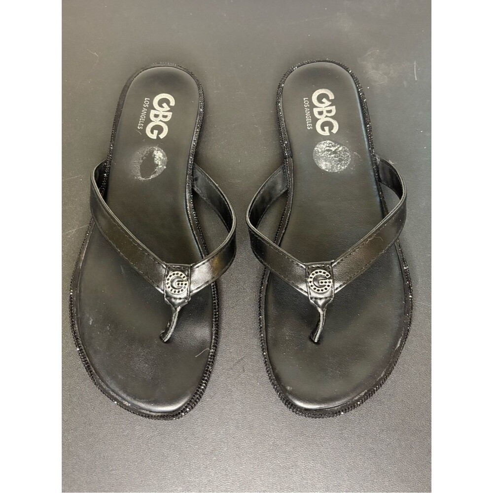 GBG Los Angeles Black Leather Thong Sandals Size 6.5